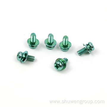 Green plated sems screws with washers